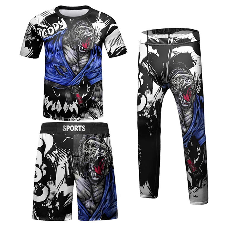 Mma Kids  Rash Guard Bjj T-shirt+Pant Set Jiu Jitsu Shorts Children Kickboxing Muay Thai Fighting Sportwear Boy Boxing Clothing