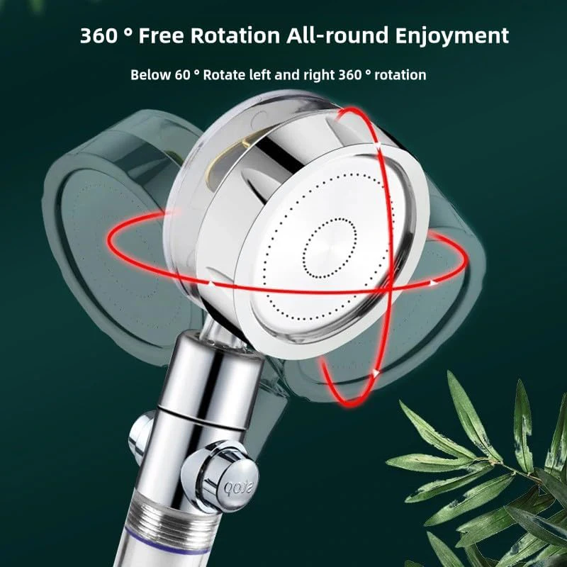 High Pressure Handheld Shower Head with Filters Vortex Hydro Jet Turbo Propeller 360 Degrees Rotating Easy Install