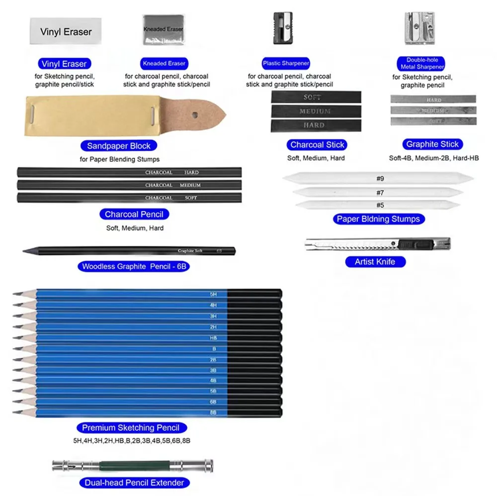 Art Painting Set for Sketching, Color Lead Lápis Tools, Desenho de Alta Qualidade, Iniciantes Profissionais, Material de Desenho Escolar, 98 PCs, 146PCs