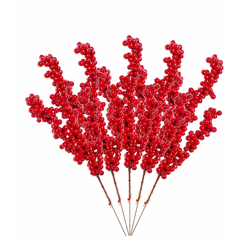 

5pcs Artificial Plants Holly Little Red Fruit New Year Christmas Tree Home Room Decor Wedding Diy Gift Box Flower Shooting Props