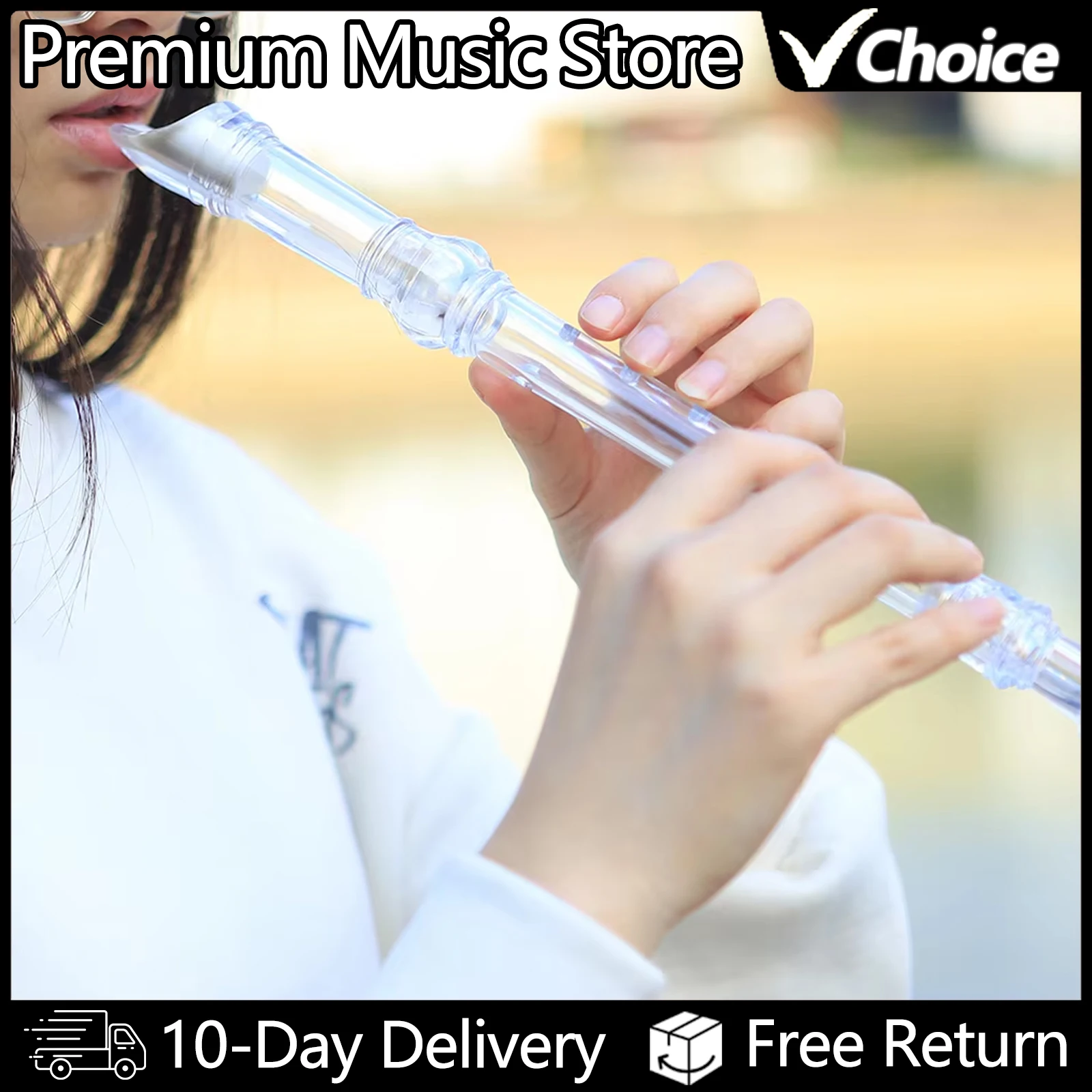 Grabador de instrumentos musicales de plástico con llave G de 8 agujeros, flauta larga para principiantes, instrumentos de viento de madera, regalos para niños con palo de limpieza