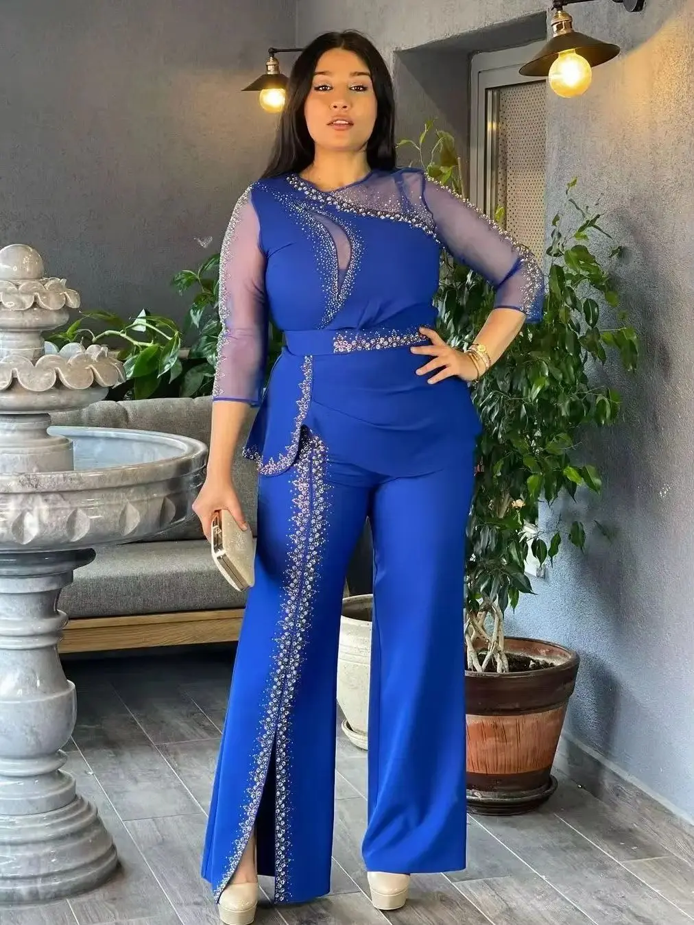 

Plus Size African Clothes for Women 2026 New Dashiki Diamond Tops Pants Trousers Suits Ankara Turkey Wedding Party Clothing