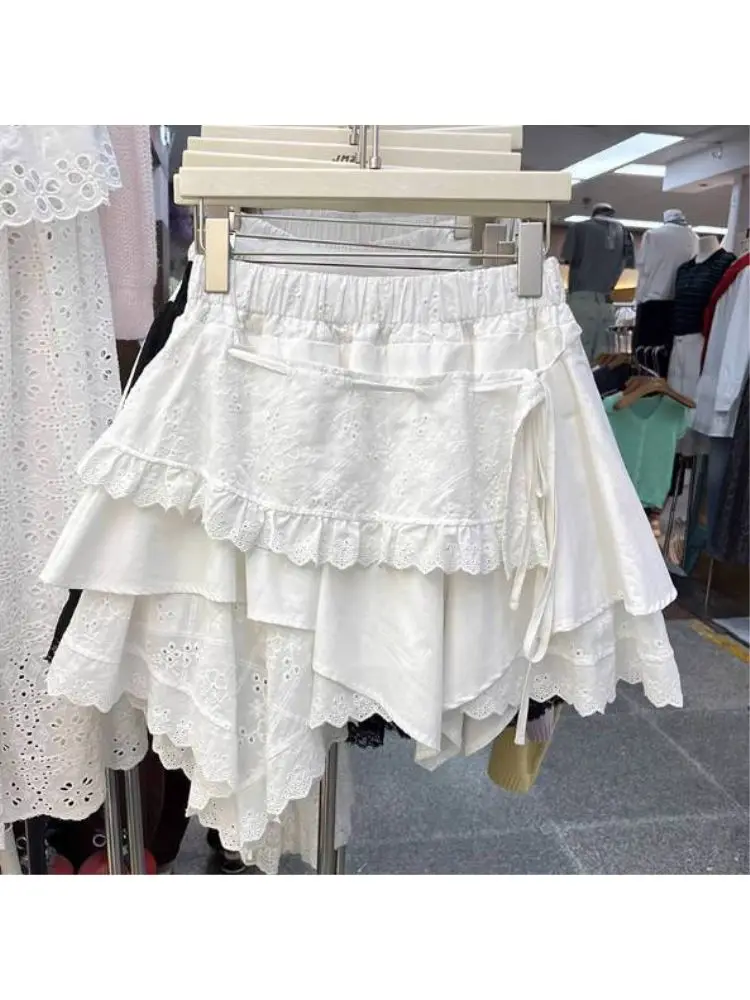 

Spring 2025 New Irregular Splicing Lace A-Line Skirt Women's High Waist Puffy ort Skirt Sweet Cute Versatile