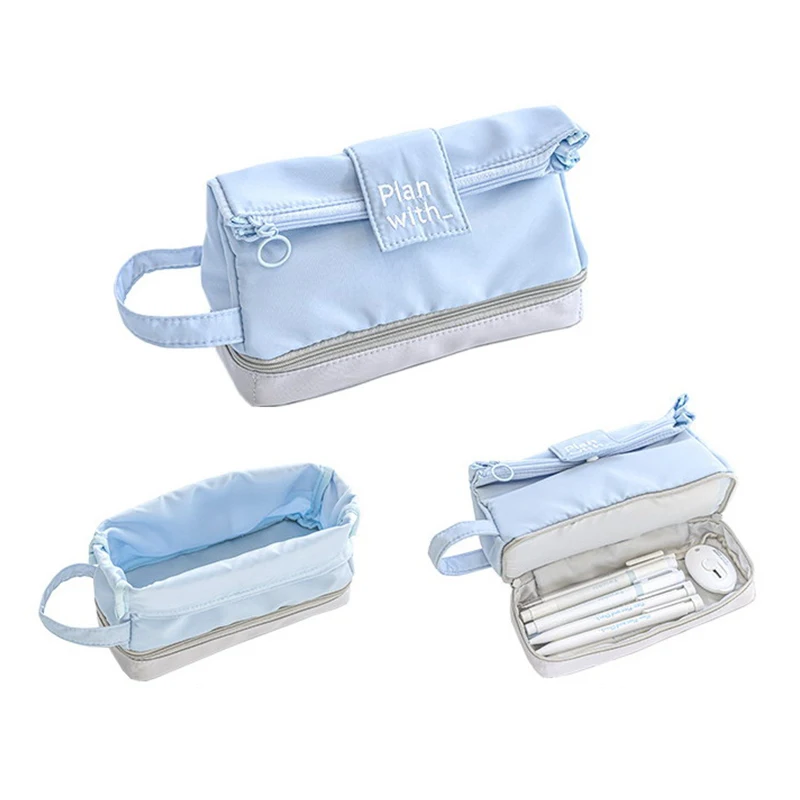 Folding Double Layer Pen Bag Creative Simple Pen Bag Fashion Large Capacity Stationery Storage Bag Student Pencil Box Gifts