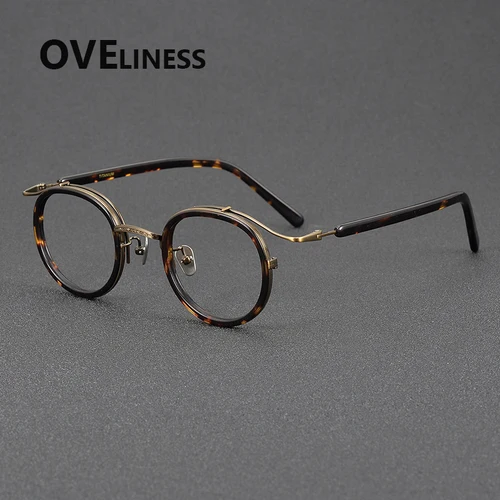Montura de gafas de acetato de titanio para hombre, monturas de gafas redondas Vintage para mujer, gafas completas Retro para hombre 2025
