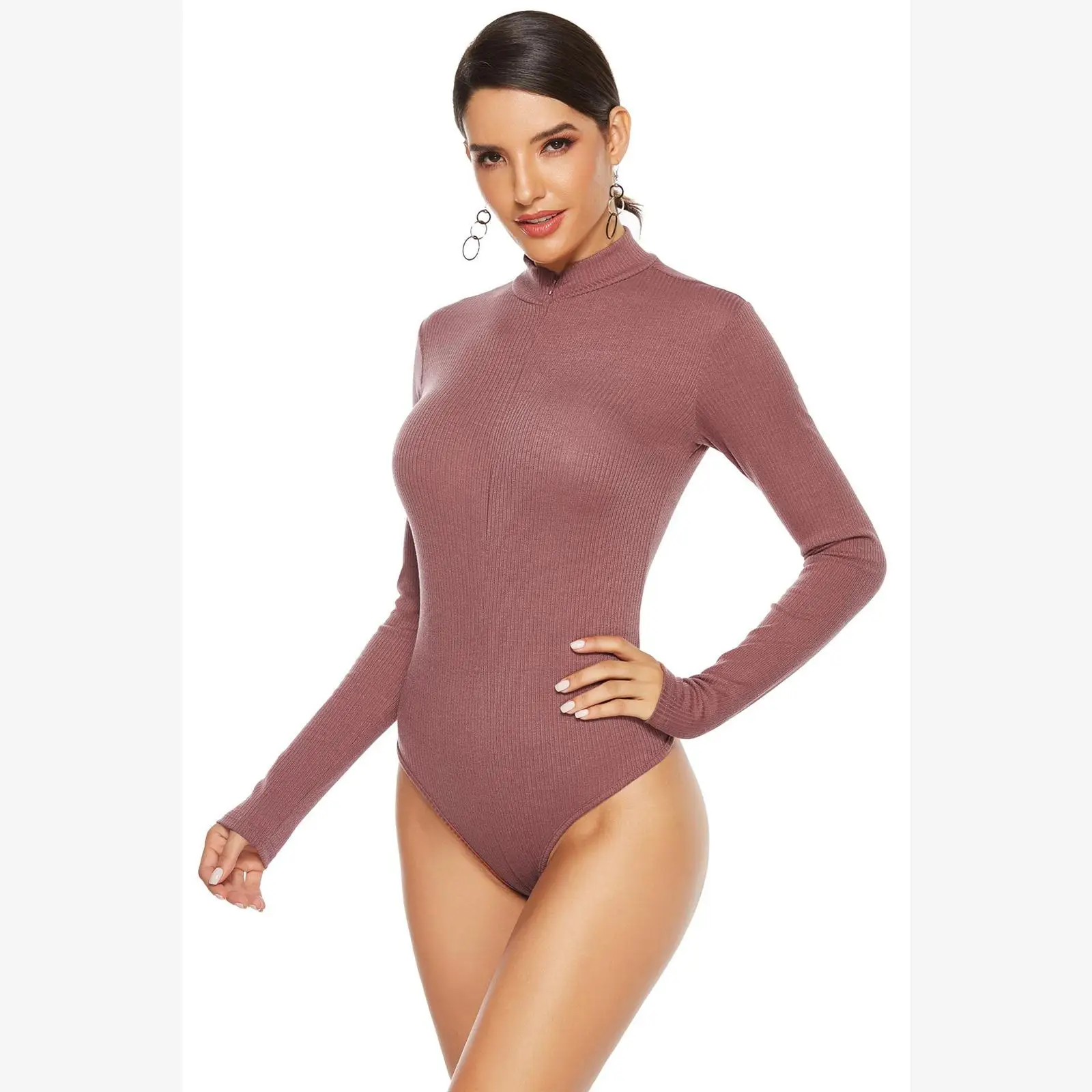 plus Size Autumn Women Bodysuits Long Sve 5XL Jumpsuits round Ne Zipper Closure  Color Slim Fit Large Size Dres