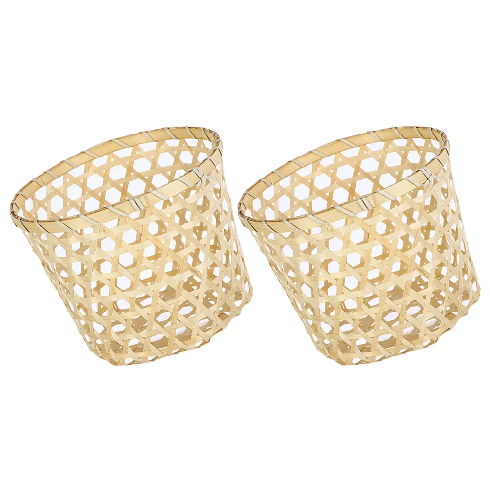 

2Pcs Bamboo Storage Baskets H Woven Fruit Snack Holder Kitchen Desk Home Decor Bread Fries Basket Long Smooth