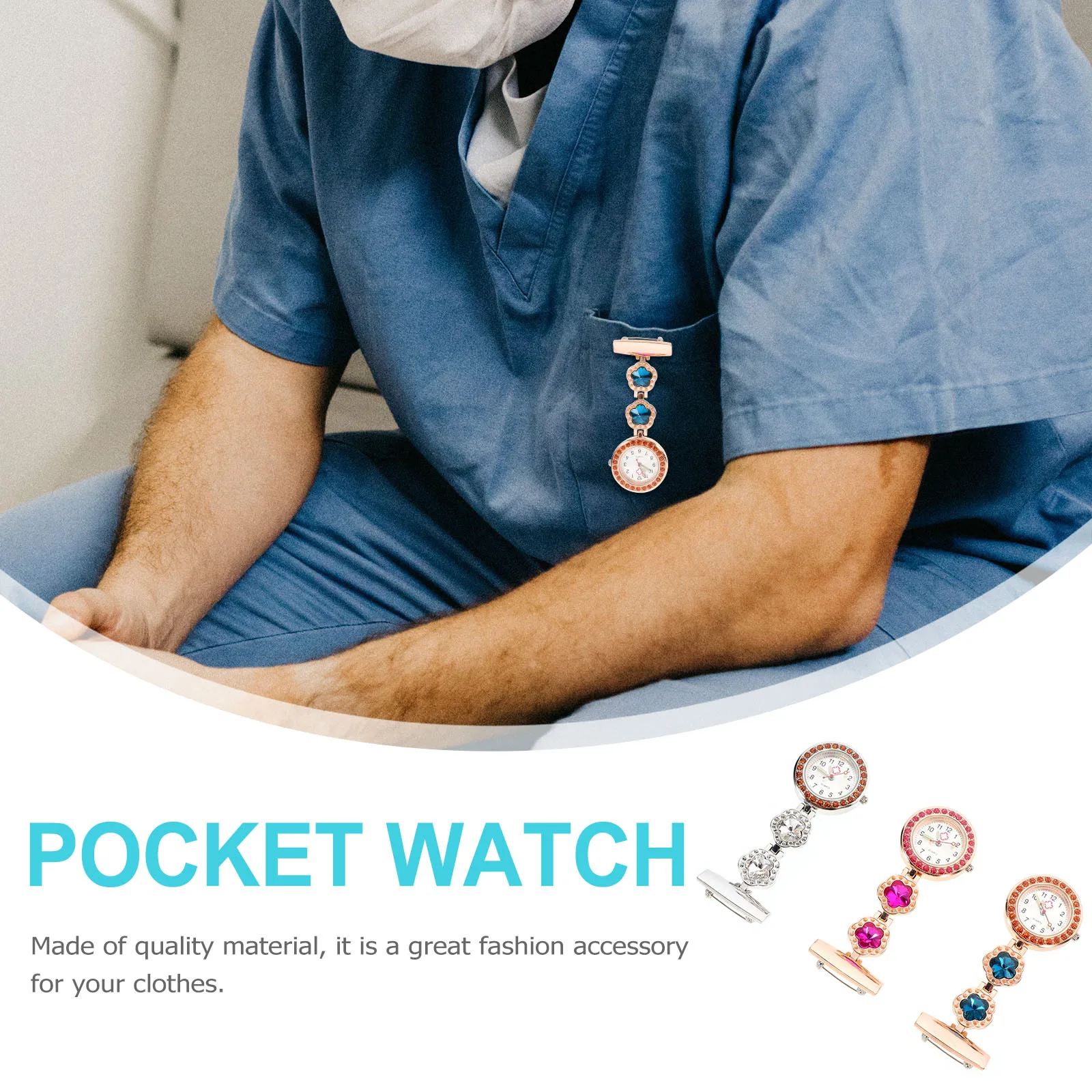 

3 Pcs Pocket Watch Durable Zinc Alloy Portable For Elderly Nurse Crystal Brooch Timepiece Vintage Accessory