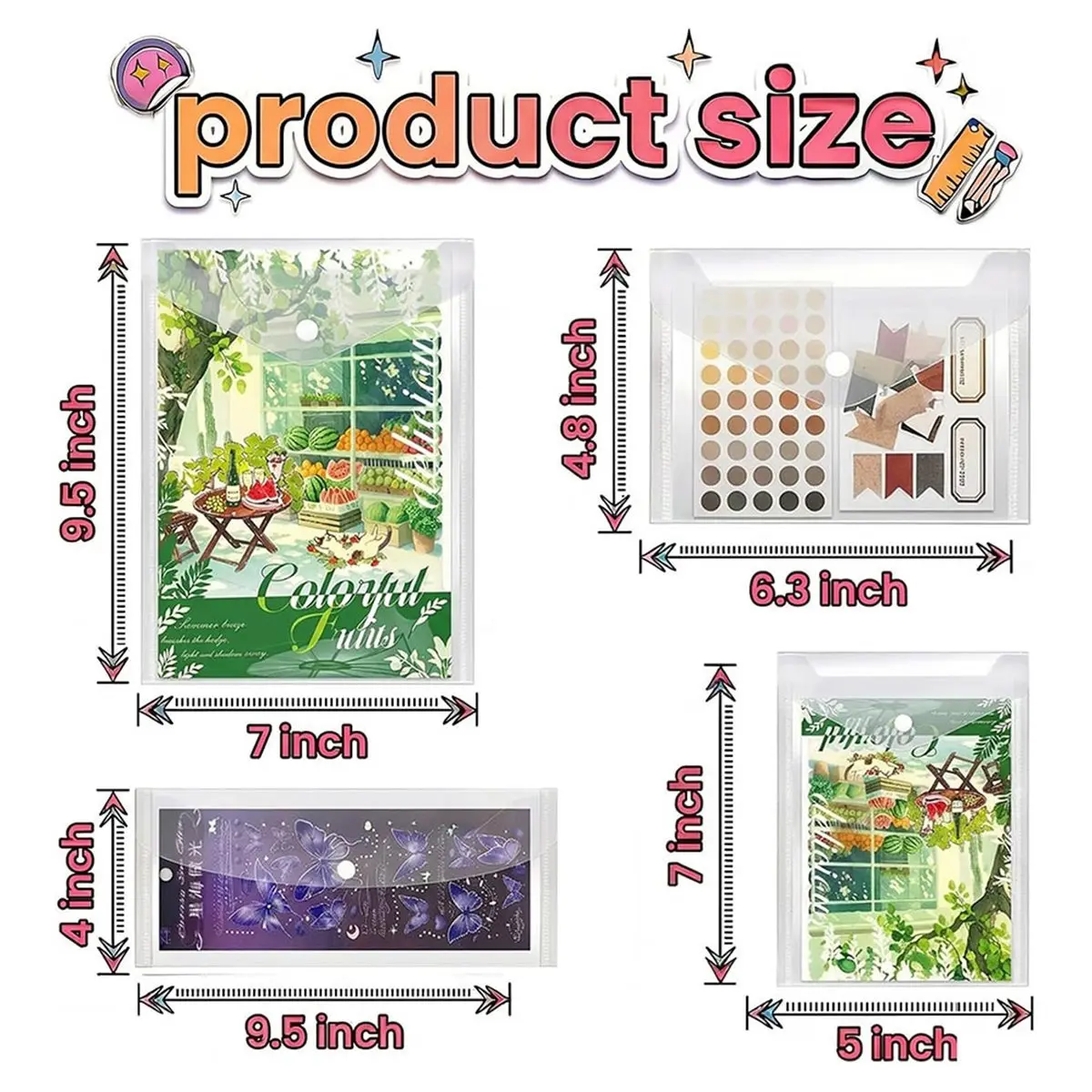 2026 New Sticker Organizer,Clear Plastic Envelopes with Snap,12 Pack Waterproof for Sticker Storage,Scrapbook Storage,Stamping