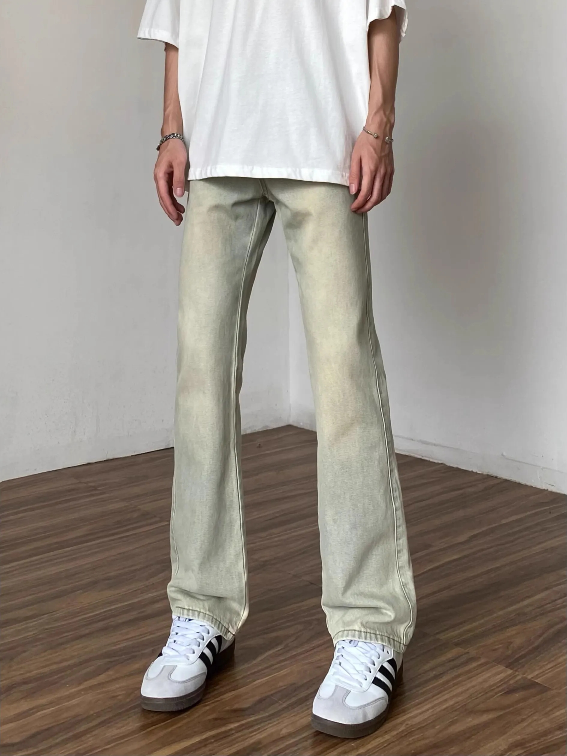 

American High Street Vibe Men's Skinny Jeans Yellow Mud Color Soft Denim Loose Straight Leg Pants Youth Casual Fashion