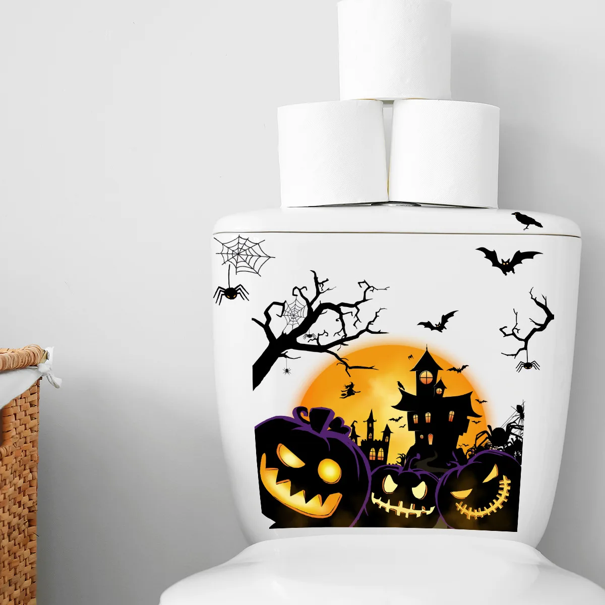 30*30cm Pumpkin Lantern Vine Bat Halloween Wall Stickers Bedroom  Toilet Stickers Home Decorative Wall Stickers Wallpaper Ms3038