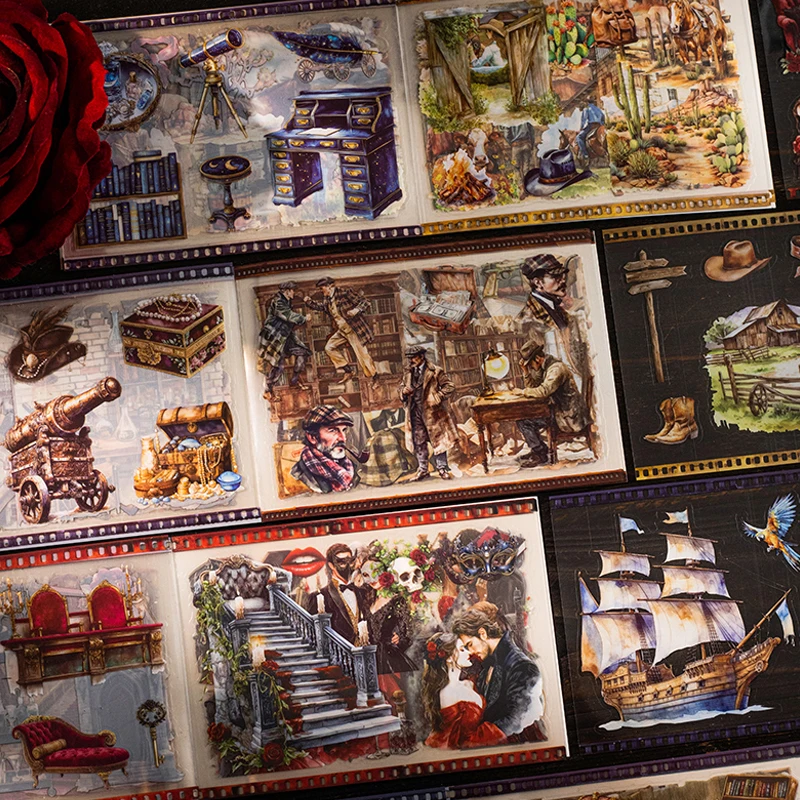 European Vintage Scene & Character Sticker Book, Perfect for Scrapbooking, Art Bookmark Making & More, A Must-Have for Students