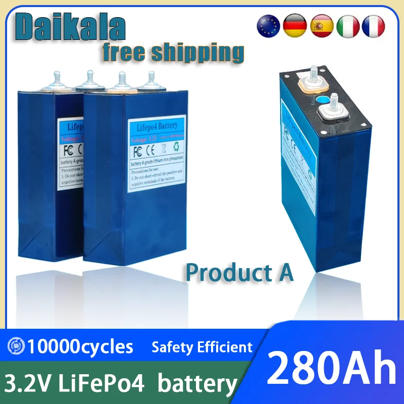 New100% Original 3.2V 280Ah LiFePO4 Battery Rechargeable Cells for Solar Energy DIY Lithium Battery Pack Home Power 12V in Stock