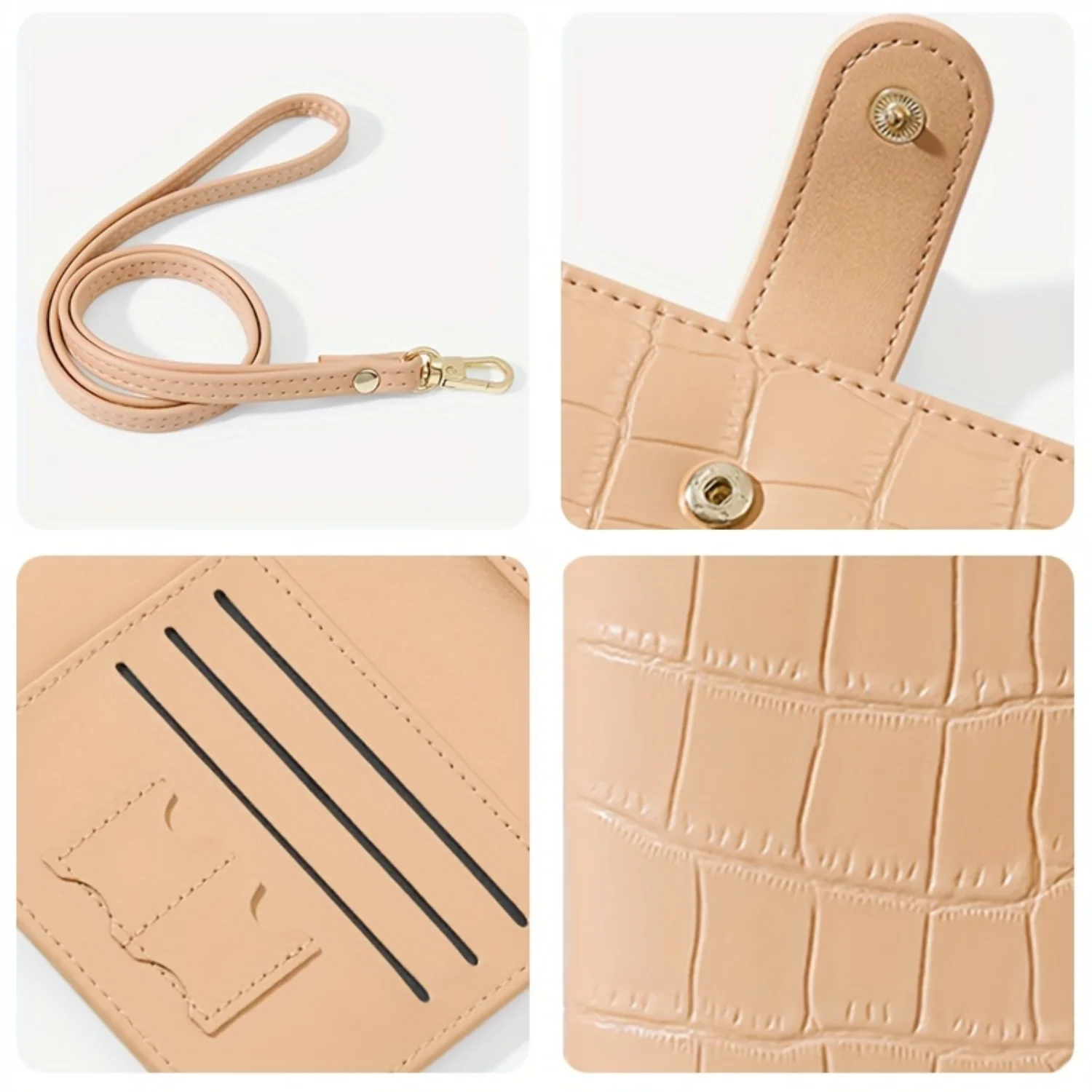 Korean Style Women's Mini PU Passport Holder & Travel Wallet with Detachable Neck Strap, Card Slots, and Coin Pouch