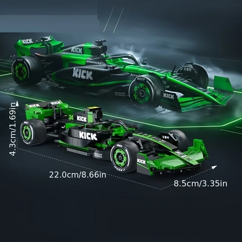 Creative static model of green racing car, challenging assembly model, educational toy, decorative item, birthday gift