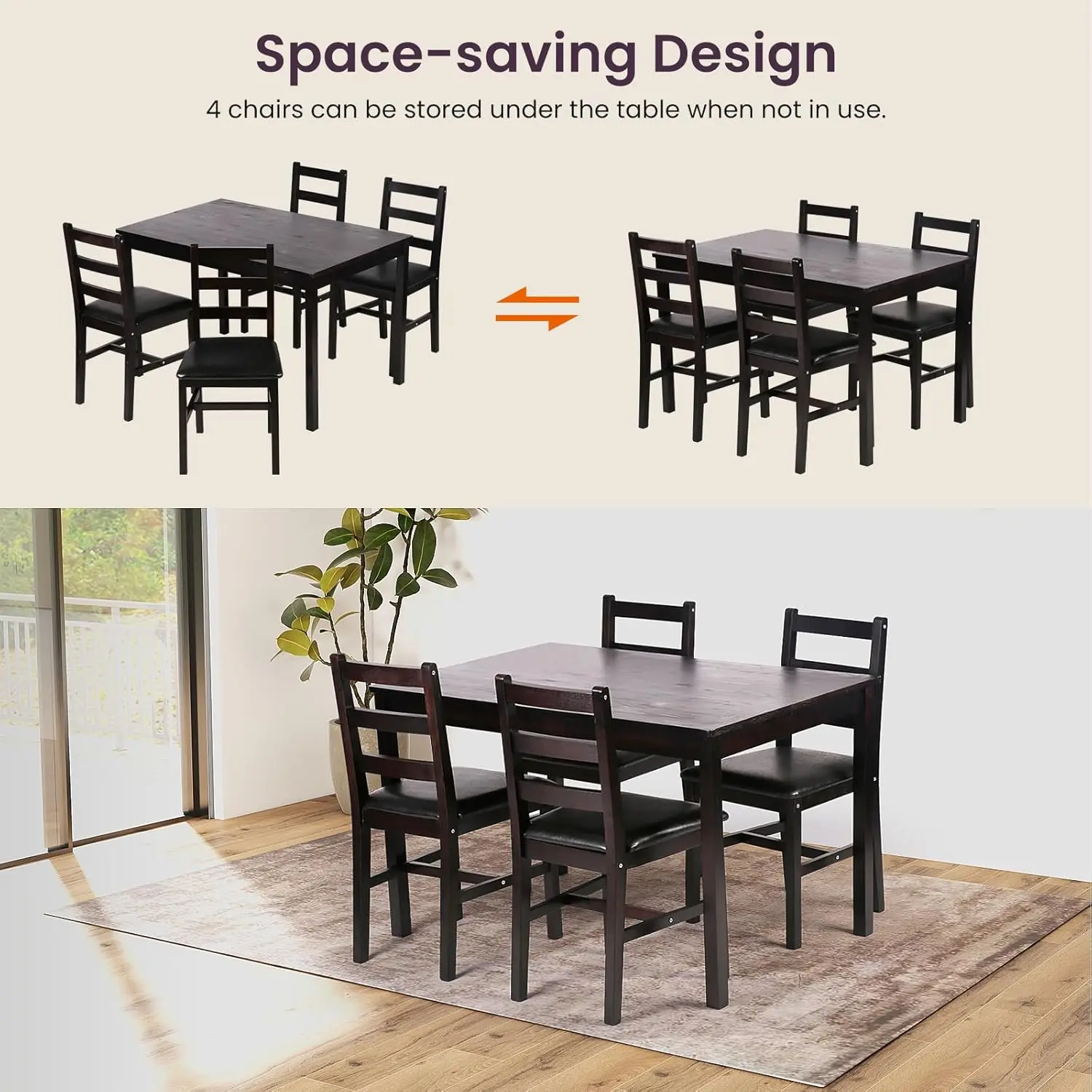 Piece Dining Table Set Kitchen Table and Chairs for 4 Modern Wooden Rectangular Dining Room Table with 4 Chairs for Kitchen, Res