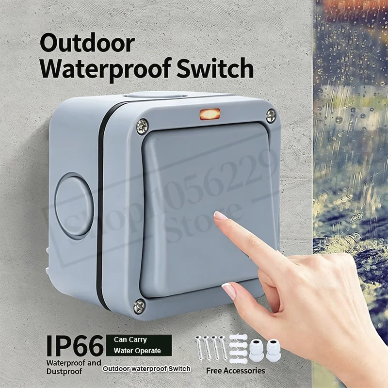 1PCS IP66 Outdoor Waterproof Switch 86 Type Rainproof Outdoor One Open Two Open Dual Control Wall Power Switch Waterproof 220V