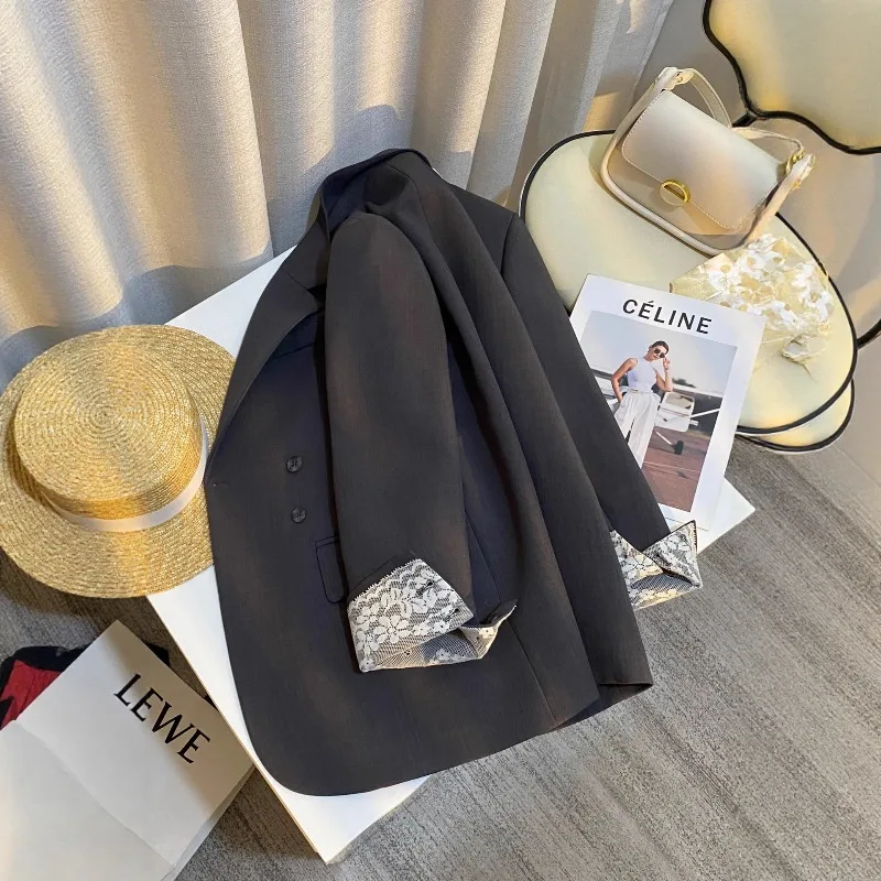 Spring Fashion New Women's Elegant High-end Suit Jacket Design Sense Office Single Breasted Long Sleeved Solid Color Jacket