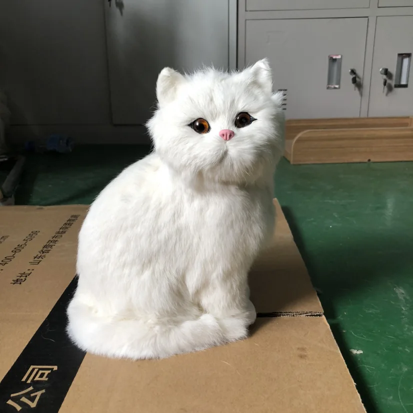 new lovely real life plastic&fur white squating cat model gift about 26x20cm xf2804