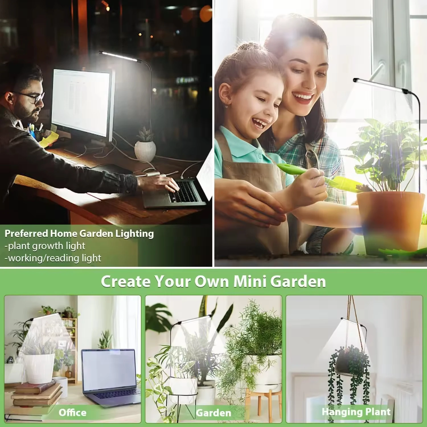 LED屋内植物成長ライト、明るさ高さ調整可能、3/9/12Hタイマー、観葉植物用USB電源デスクランプ