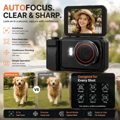 4K Autofocus Vlogging Camera with 180° Flip Screen & 32GB Card