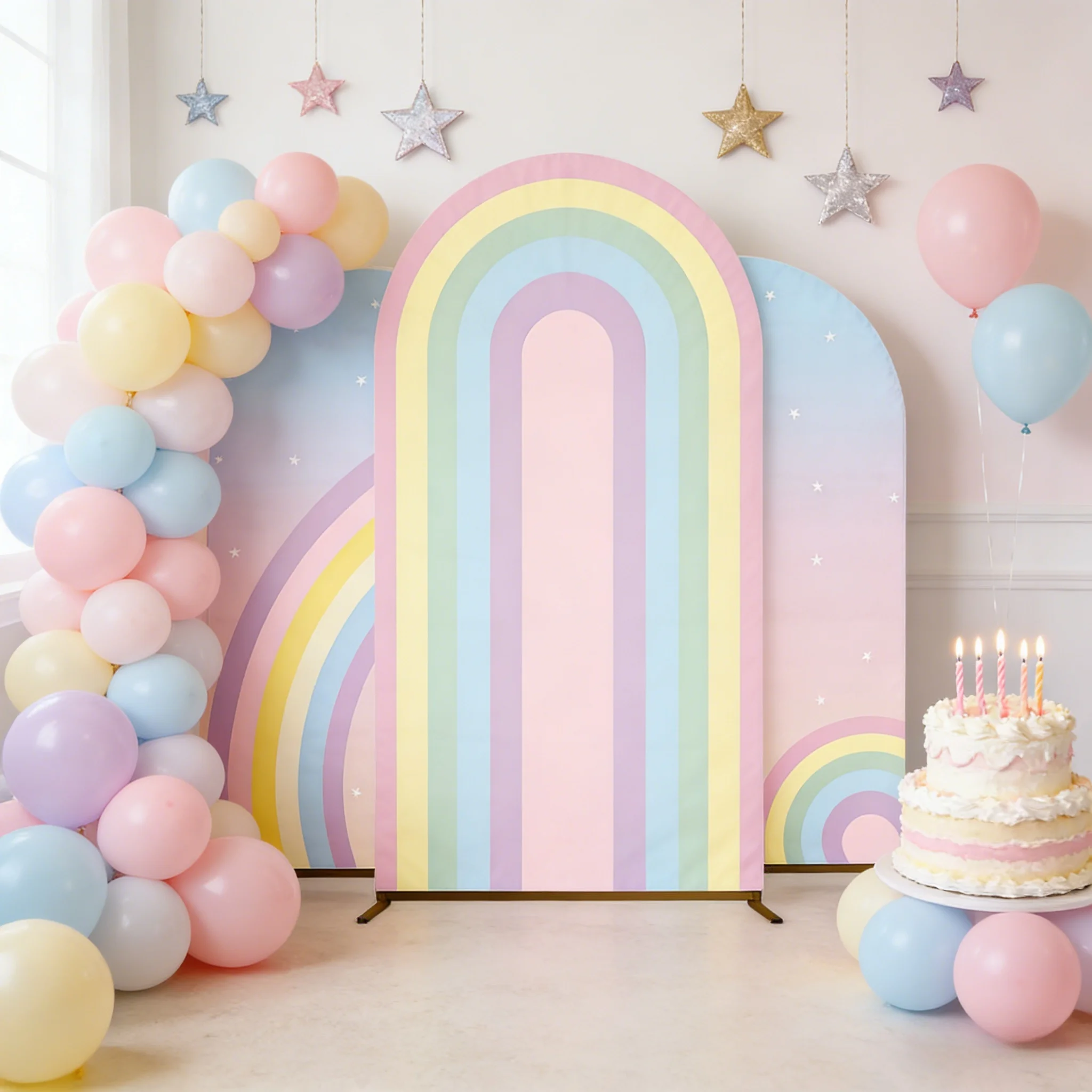 

Декоративный фон-арка для детского дня рождения, радужный фон для девочек, украшение для вечеринки в честь дня рождения, фон для фотосессии с тортом, детский портретный фон