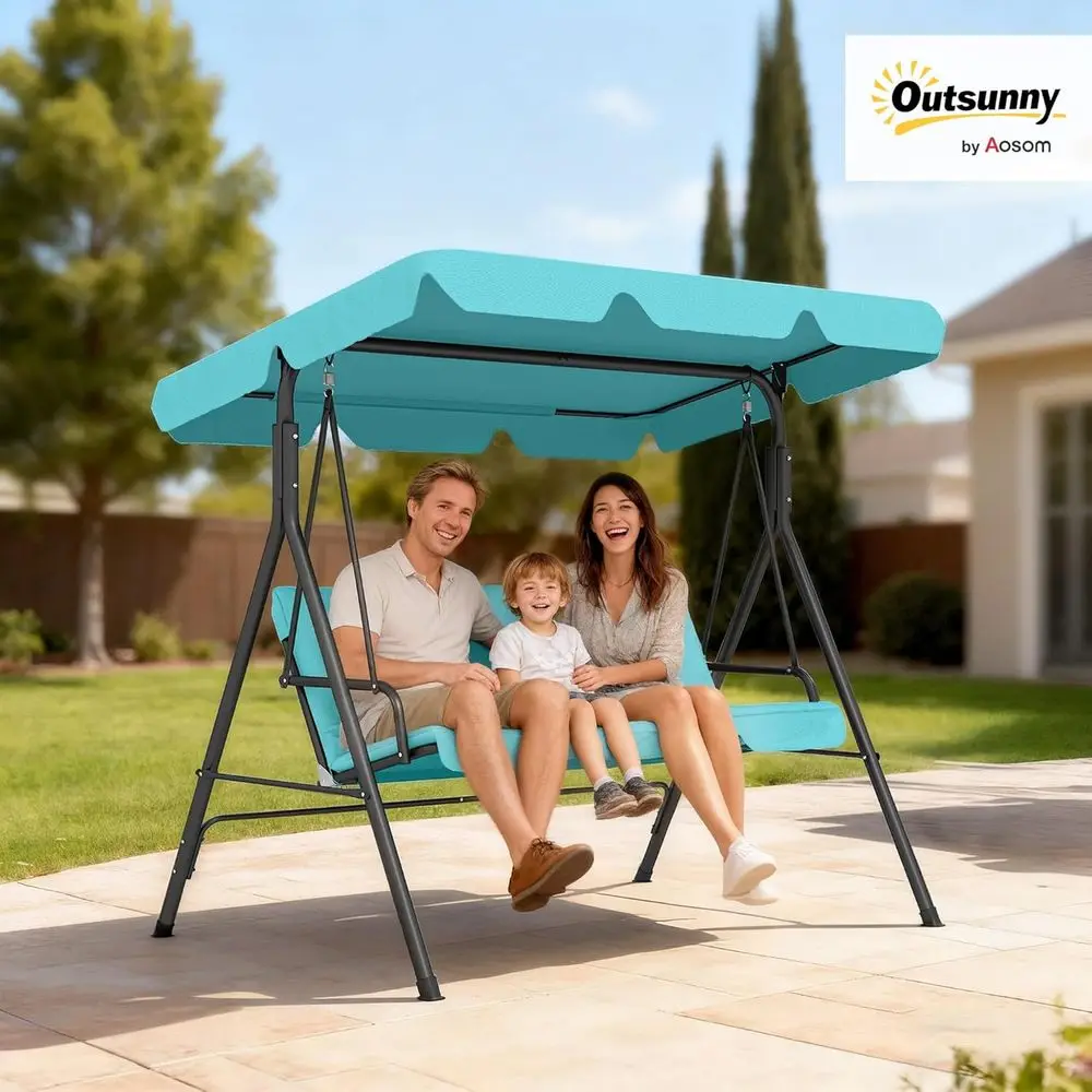 3-Seat Outdoor Patio Swing Chair with Removable Cushion, Steel Stand, Adjustable for Patio, Garden, Poolside, Balcony, Backyard,