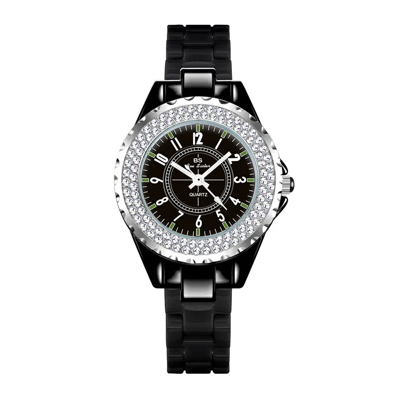 Reloj de mujer de marca, relojes de cerámica ligeros de lujo, reloj de pulsera de cuarzo a la moda con diamantes simples y resistentes al agua para mujer, regalo