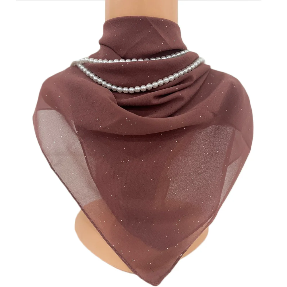 New solid color chiffon square scarf with diamond dots, simple and breathable women's headscarf shawl