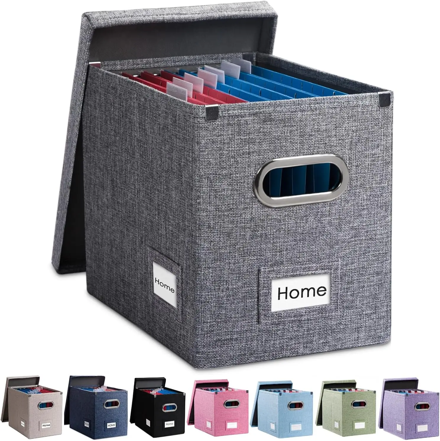 

Collapsible Linen File Organizer Box with Lid - Grey, Letter Size (14x9.3x10.8 inch), Set of 1 for Office Storage