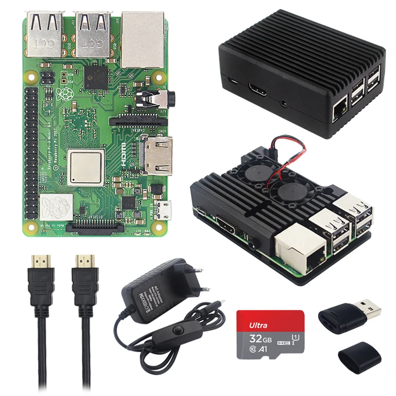 Imagem -01 - Raspberry pi Modelo b Mais Kit Wifi bt Gigabit Ethernet Poe Estojo de Alumínio Opcional Fonte de Alimentação para Rpi b Mais Plus Bcm2837b0