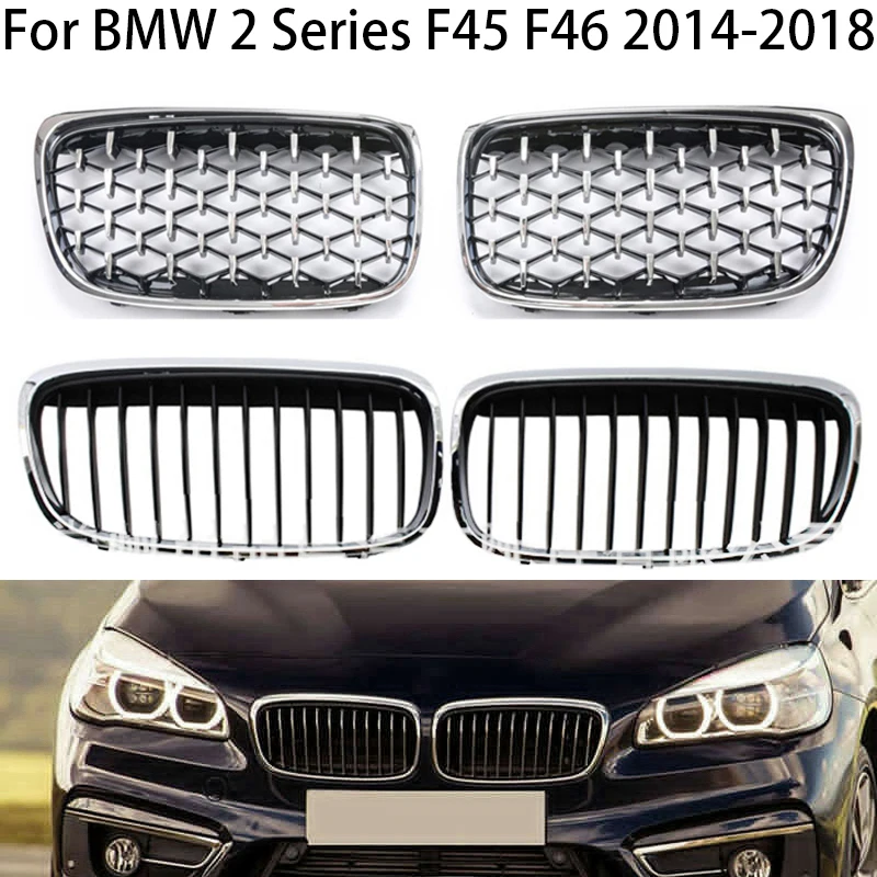 Upgrade Signal/Double Slat Diamond Front Kidney Grille Bumper For BMW 2 Series F45 F46 GT 2014-2018 216i 218i 220i 225i