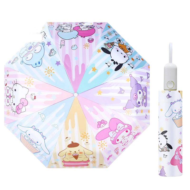 

New Sanrio Umbrella Kawaii Kuromi Cartoon Automatic Sun Umbrella Sunscreen Anti-Uitraviolet Folding Umbrella Cute Umbrella Gift