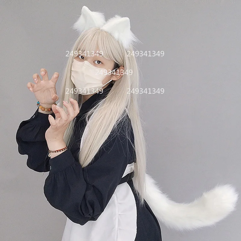猫耳尻尾コスプレ帽子女性毛皮のような獣の耳頭飾りコミコンパーティーパフォーマンス子猫の尻尾ステージ衣装アクセサリー