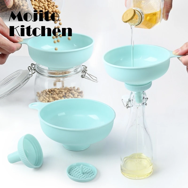 

3 in 1 Kitchen Funnels for Filling Bottles Kitchen Funnels with Detachable Strainer Filter Plastic Oil Funnel Kitchen Accessory