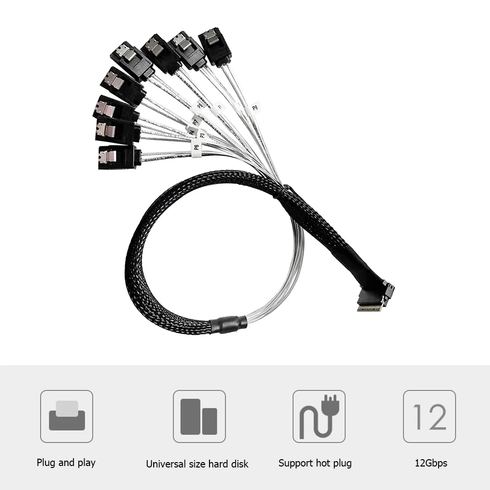 

50cm Slim Line SAS4.0 SFF-8654 8i to SATA 8 Ports Adapter Target Hard Disk Cable