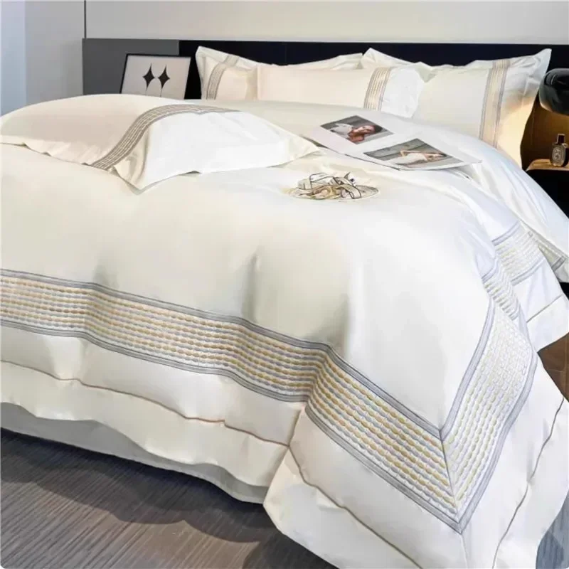 High End Hotels Bedding Set Luxury 60S Long Staple Cotton Embroidery Duvet Cover Set Bed Sheets and Pillowcases Home Textiles