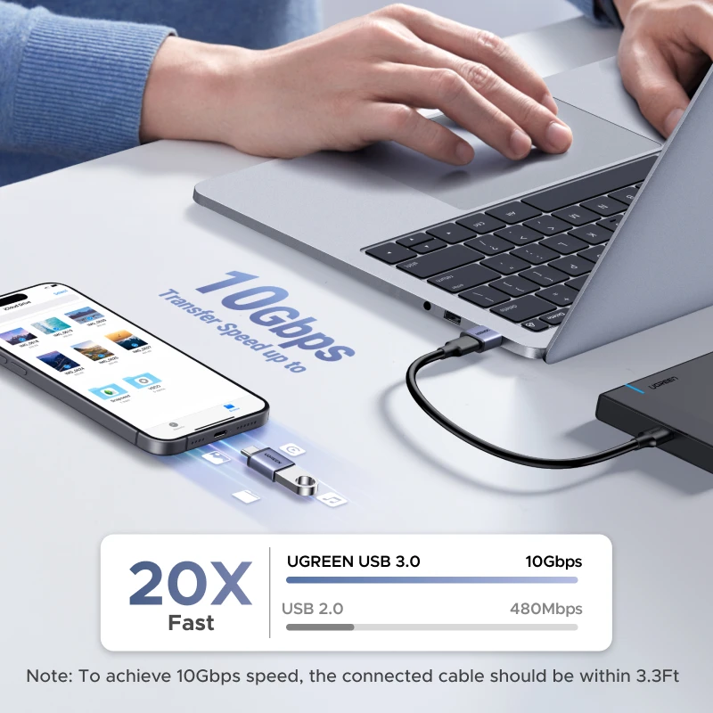 UGREEN USB 3.1 OTG محول USB ذكر إلى USB C أنثى محولات الكابلات 4 حزمة لماك بوك سامسونج S10 هواوي USB إلى Type-c OTG