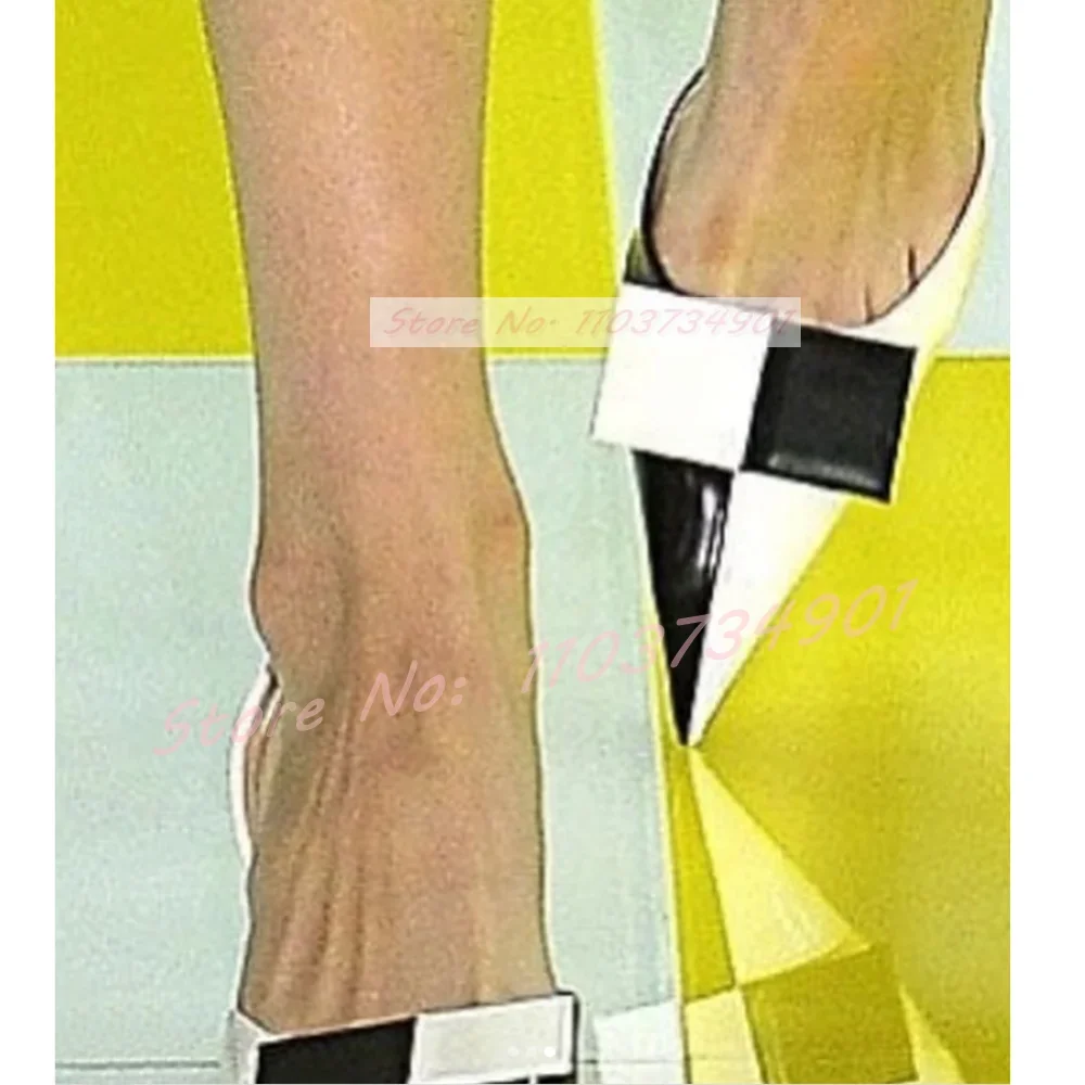 White Mixed Colors Slip-On Sandals Women Fashion Sexy Pointy Toe Chunky Heeled Shoes Ladies Patent Leather Big Size Sandals image 6
