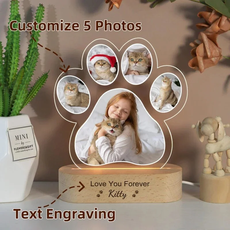 Personalized Pet Photo Night Light Custom Acrylic USB LED Lamp Dog Cat Memorial Gift Home Decor