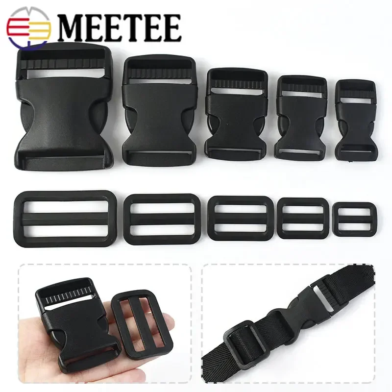 10/20Sets Plastic Side Release Buckles 20-50mm Tri-Glide Adjustable Clasp Webbing Hook Bag Strap Backpack DIY Sewing Accessories