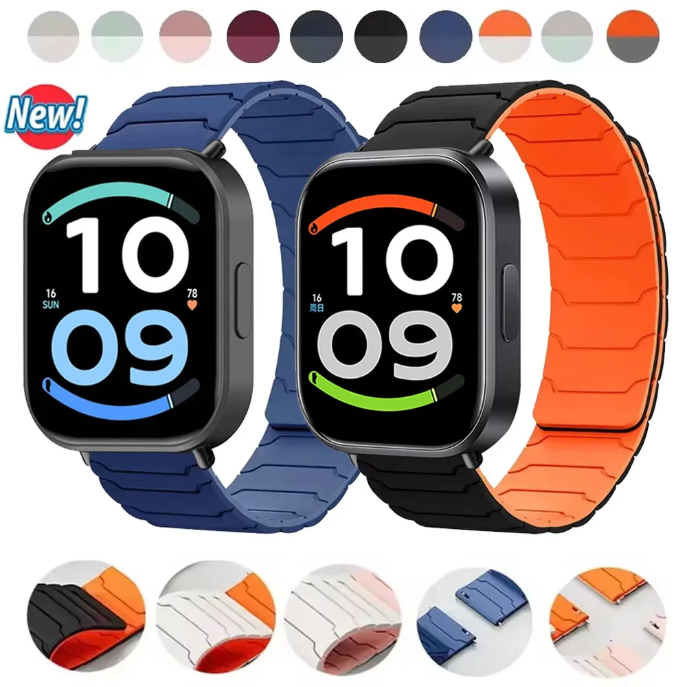 Magnetic Silicone Strap for Redmi Watch 6 Active-Lite/6-5-4 Replacement Bracelet for Xiaomi Mi Band 10/9/8 Pro Durable Wristband
