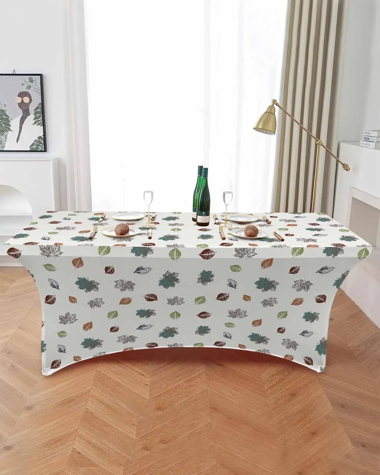 Leaf Abstract Deciduous Elastic Table Skirt Wedding Birthday Table Decoration Table Skirt Tablecloth for Party