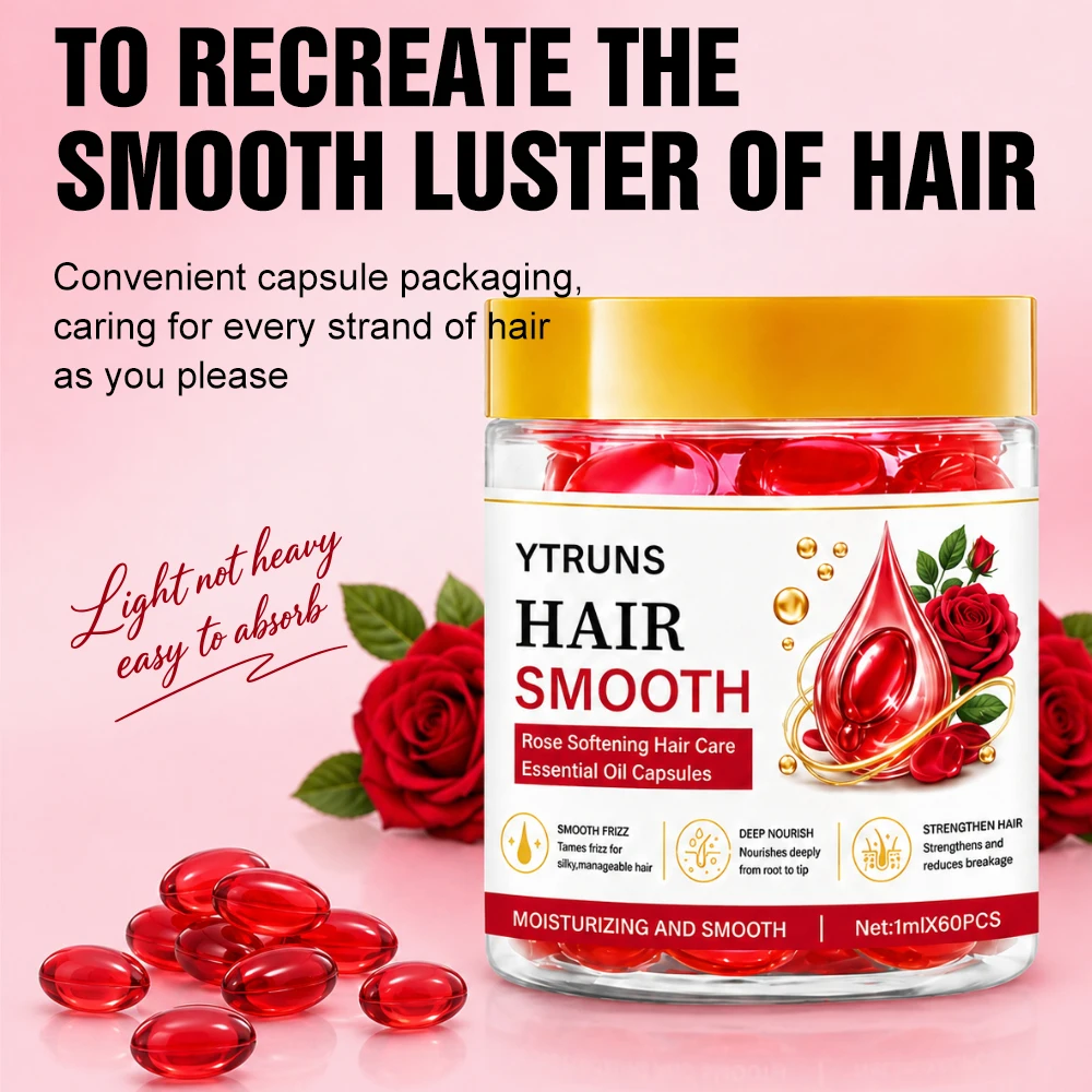 Aloe Vera Hair Serum Capsules, 60Pcs Leave-In Hair Oil Conditioner, Anti-Frizz Treatment for Smoother, Shinier Dry Hair