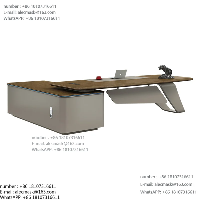 

Boss desk, solid wood desk, office furniture, table and chair combination with bookcase, office manager computer desk