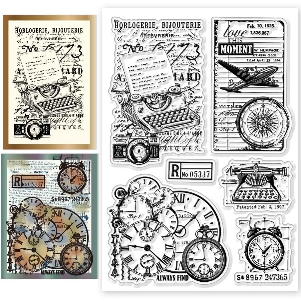 Vintage Steampunk Clear Stamps Typewriter Transparent Stamp Clear Stamp Seals for Cards Making DIY Scrapbooking Photo Decoration