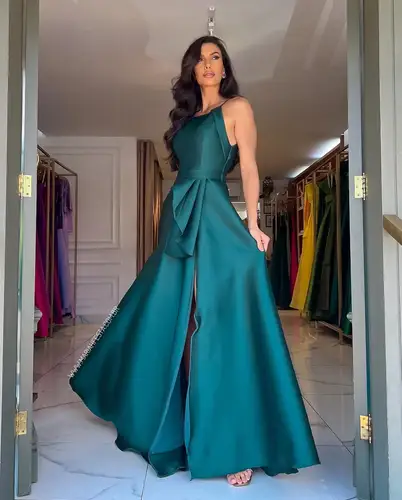 Imagen 1 del producto Vestido de noche personalizado con tirantes finos, sin mangas, plisado, con abertura frontal, largo hasta el suelo, vestidos de baile largos, vestidos de fiesta para ocasiones múltiples