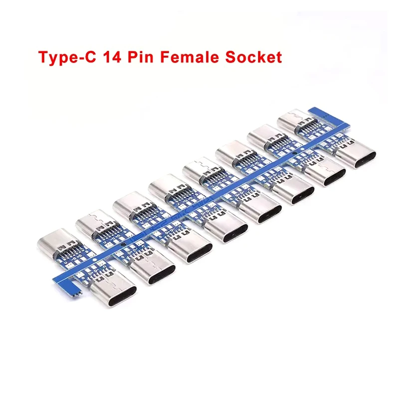 

5/10pcs USB 3.1 Type C Connector 14 Pin Female Socket receptacle Through Holes PCB 180 Vertical Shield USB-C1