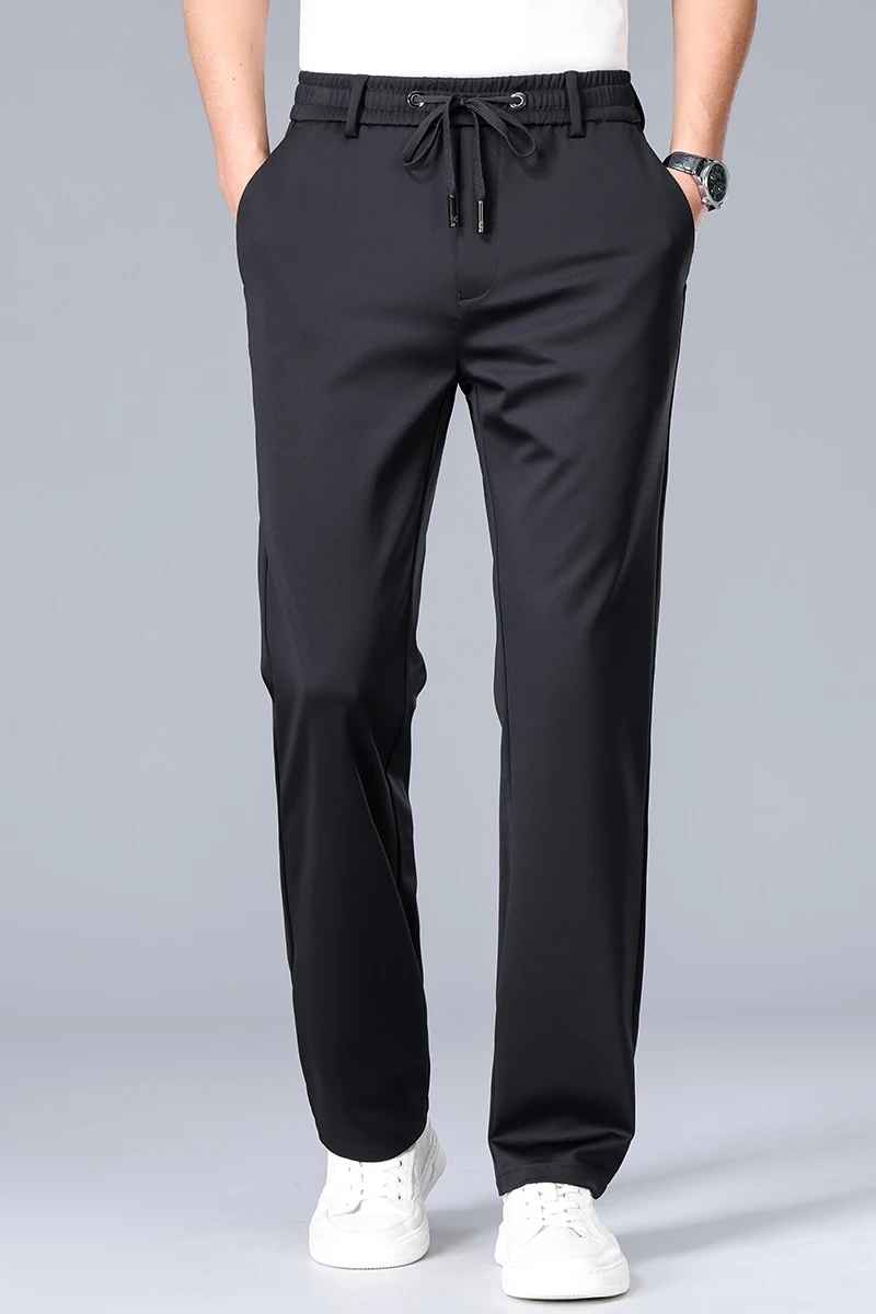 

Летние тонкие мужские брюки 2026 года из высокоэластичного шелка тутового шелкопряда с аммиачной обработкой, повседневные брюки из ледяного шелка, эластичные свадебные брюки