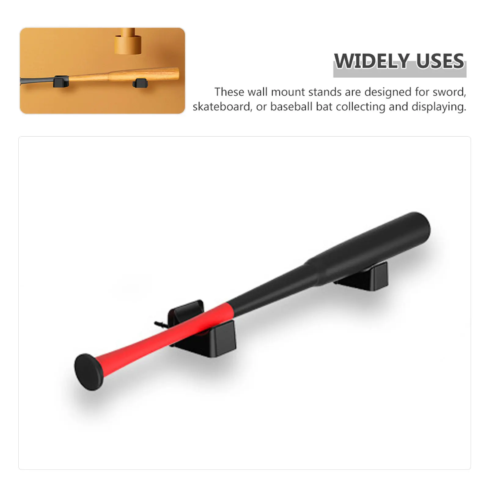 1Pair Wall Mounted Stand Display Rack for Baseball Bat Skateboard Scientific Arc Design Scratch Protection Home